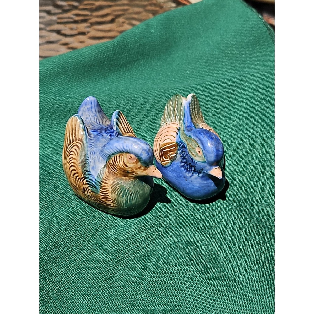 MCM Mallard Ducks Abstract Figurine Porcelain Decoy Incised Chinese 3.5" Vintage